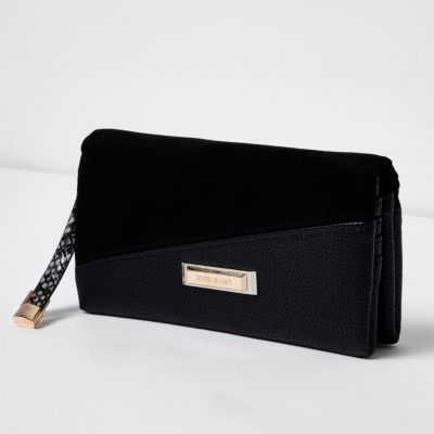 Black mixed texture foldover purse